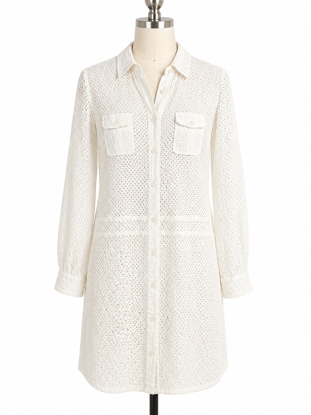 adampluseve by Adam Lippes White Eyelet Cotton Shirt Dress | Size 8